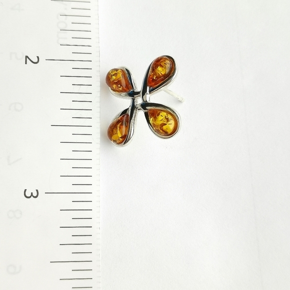 New, sterling silver amber modern flower stud earrings - Picture 5 of 6